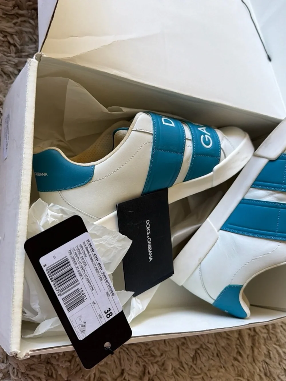Dolce & Gabbana White & Blue Sneakers size 6-6.5